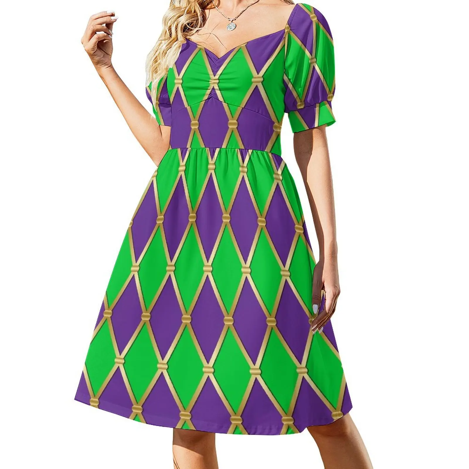 thumbnail image 1 of Vestido de Mardi Gras de manga corta de arlequín, vestidos de verano para mujer , ropa de mujer, vestidos de mujer para ocasiones especiales., 1 of 7