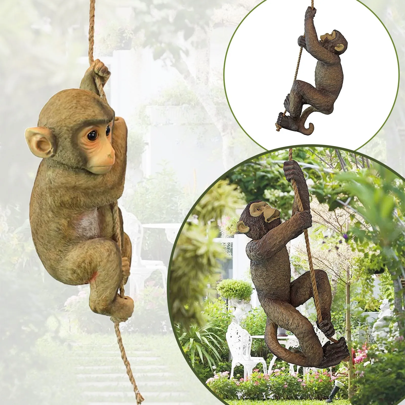 Resin Creative Monkey Tree Rope Hanging Climbing Monkey Baby