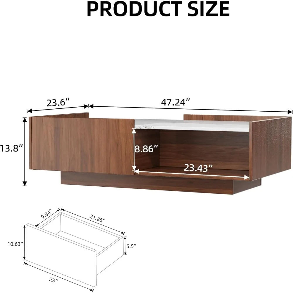 Mid Century TV Stand and Coffee Table Set of 2 65" Modern High Gloss Entertainment Center LED 47.2" Center Table drawers