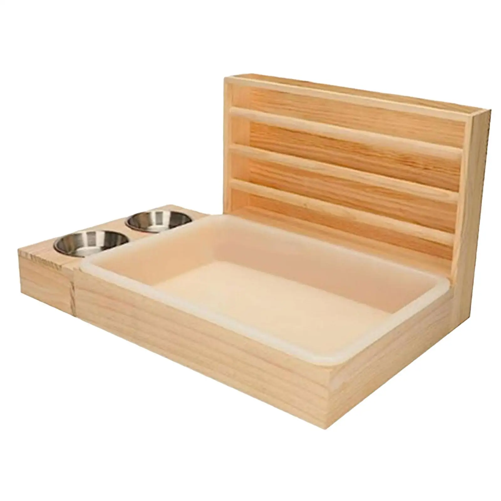Bunny Hay Manger Food Dispenser Wooden Rabbit Hay Feeder with Litter Box Bowls Water Feeder for Bunnies Hamster Small Animals