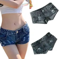 24 New Summer Women's Sexy Low Waist Blue Hole Ripped Denim Short Nightclubs Bars Beach
