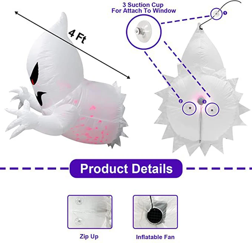 Solpex Décoration D'halloween Gonflable Fantôme 240 Cm Auto-Gonflable Avec LED Effet Flamme