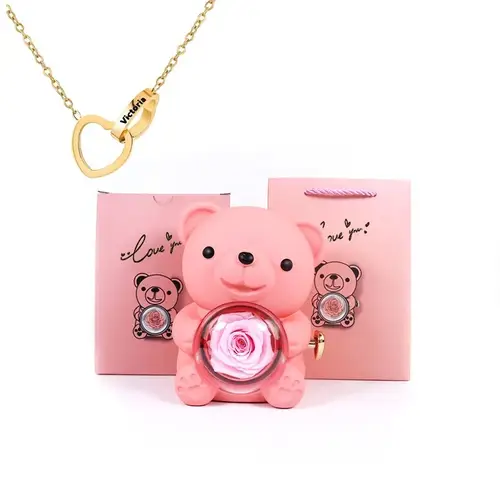 Eternal Rose Teddy Bear Jewelry Box with Custom Name Necklace Valentine Wedding Special Present for Girlfriend Anniversary gift - Image 19