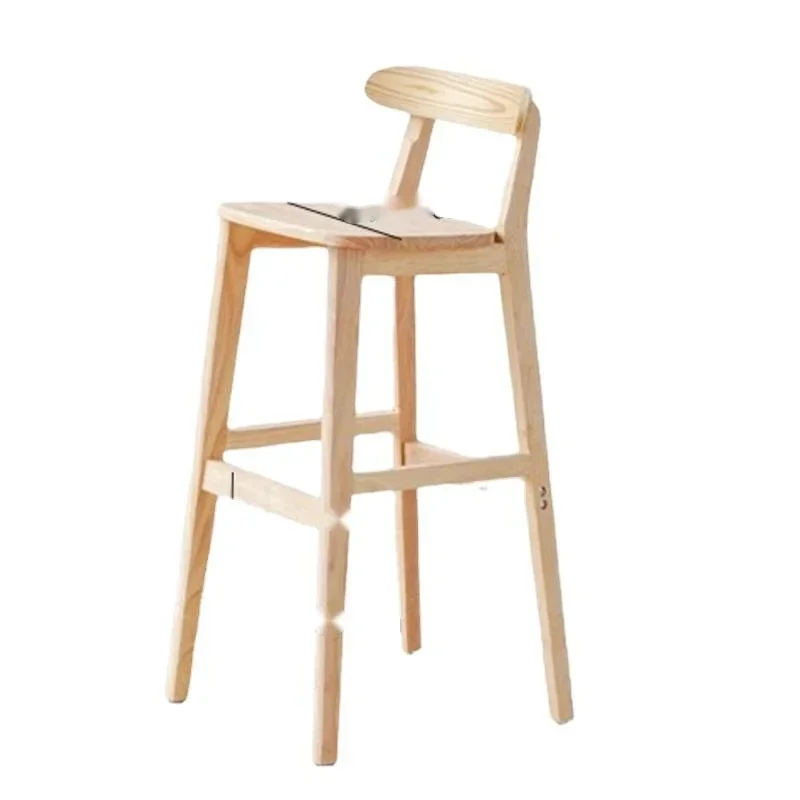 Solid Wood Backrest Bar Chair Checkout Counter High Stool Modern Milk Tea Shop Back Chair Nordic Retro Bar Furniture