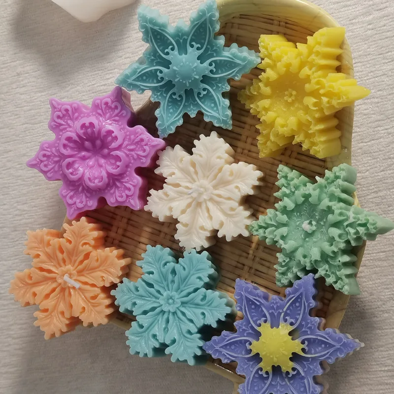 Description Picture 5 of itemChristmas Snowflake Candle Silicone Mold Handmade Soap Aromatherapy Gypsum Resin Ice Mould Candle Making Kit Home Decor Gifts