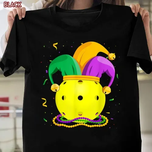 Pickleball Ball Jester Hat Mardi Gras Parade T Shirt Per Fat Tuesday Maniche Lunghe O Corte