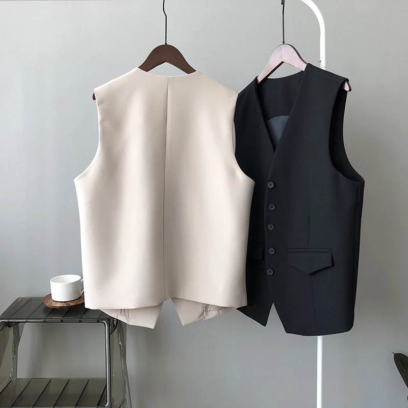 QOERLIN Streetwear Casual Women Blazer Vest Solid Single-Breasted Sleeveless Cardigan Outwear Suit Coat 2022 New Spring Autumn