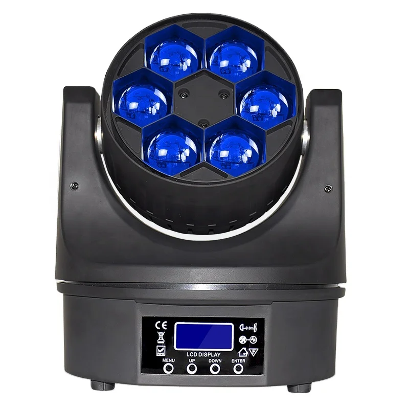 LED 디스코 파티 미니 프로젝터 6x15w 꿀벌 눈 RGBW 4In1 DMX 전문 이동 헤드 무대 DJ 빔 조명 장비