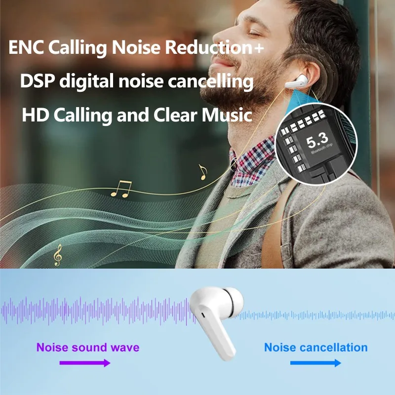 ENC Noise Cancelling Bluetooth Headset Long Battery Life Low Latency Power Display Touch Sports Stereo Earbuds wireless earphones wireless earbuds bluetooth earphones wireless bluetooth earphones bluetooth headphones wireless bluetooth headphones wireless headset