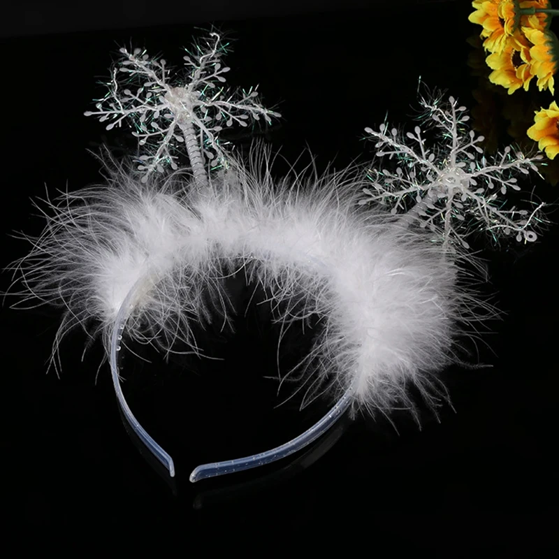 6 Pcs Christmas Ornaments Christmas Headdress Snowflake Headband Party Supplies For Children White