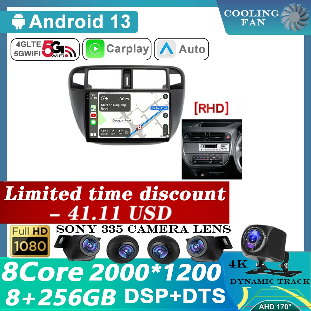 

RHD DSP GPS Android 13 Autoradio For Honda Civic (EJ EK EM) 1995-2001 Car Multimedia Video Player Navigation Stereo Touchscreen