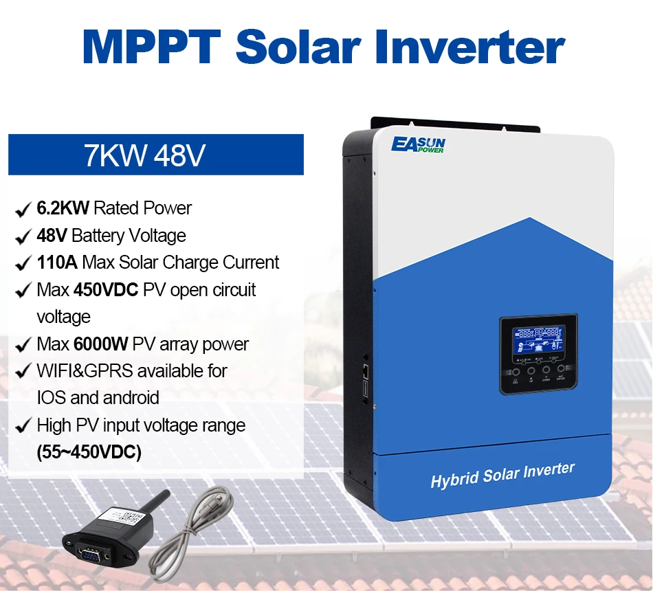 Description Picture 5 of itemEASUN POWER Hybrid Solar Inverter 7000VA 7KVA 48V Photovoltaic Hybrid Inverter 230VAC Max PV 450V Build in 110A MPPT Charger