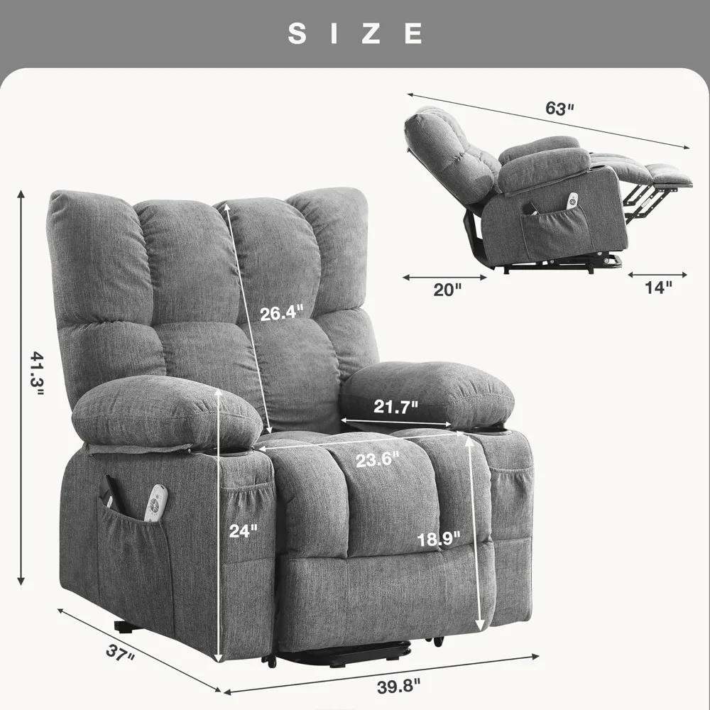 Electric Power Lift Recliner Chair with Massage & Heating for Elderly, USB Port, Living Room Sofa