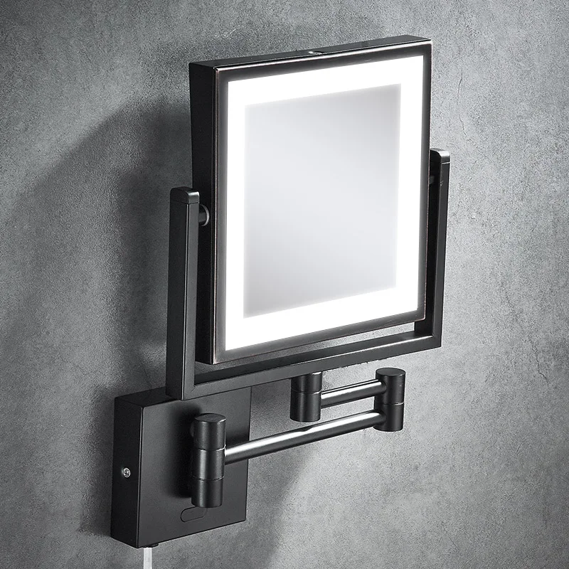 Rose Gold Bathroom Mirrors of 8 Inch 3X Magnifying LED Makeup Mirror Dual Arm Extend Square LED Light Bathroom Makeup Mirrors 2