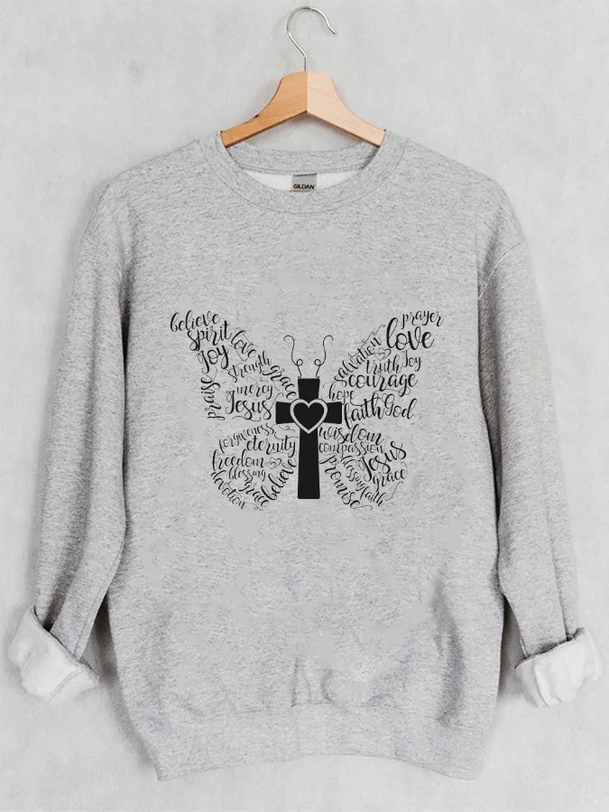 Jesus Butterfly Letter Printed Blouse Crew Neck Luxury Designer Sweatshirt Casual Oversize Clothing Sweater Female Top winter detachable lace collar short designer jacket women hooded korean fashion thick warm parkas female oversize padded clothes