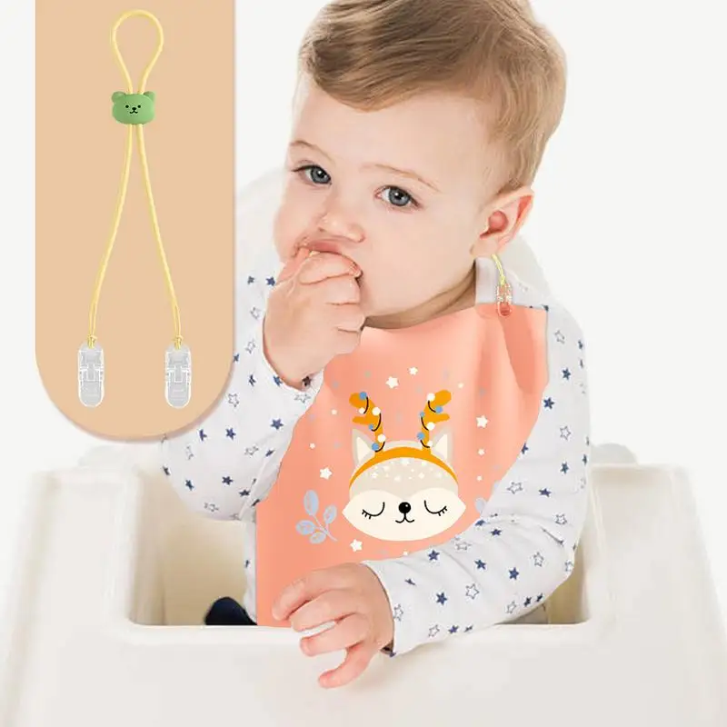 Napkin Bib Clips Adjustable Napkin Clip Neck Strap Bib Clips With Cartoon Bear Design Portable Bib Towel Strap Chain Lanyard Necklace For Dining