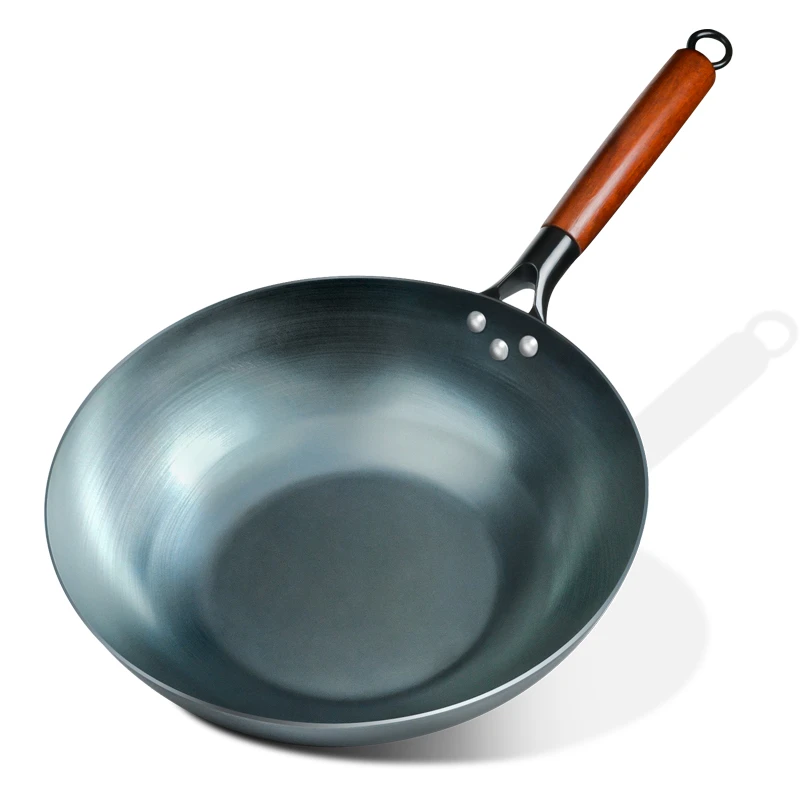 Flat Bottom Wok Pan 13.5" Woks And Stir Fry Pans Blue Iron Cookware