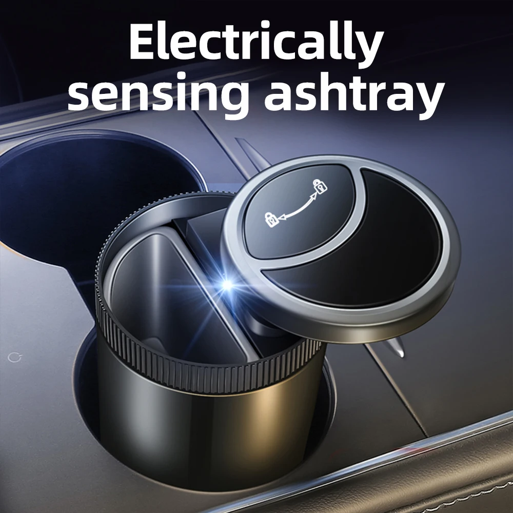 Car-Mounted Smart Ashtray Automatic Sensing Electric Opening-Closing Metal Liner LED Lighting Mini Automotive Accessories