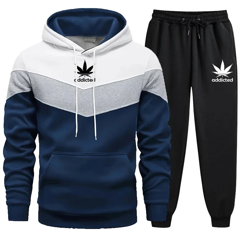 Men Stripe Hoodies Sweatpants Tracksuit Set Spring Casual Sportswear