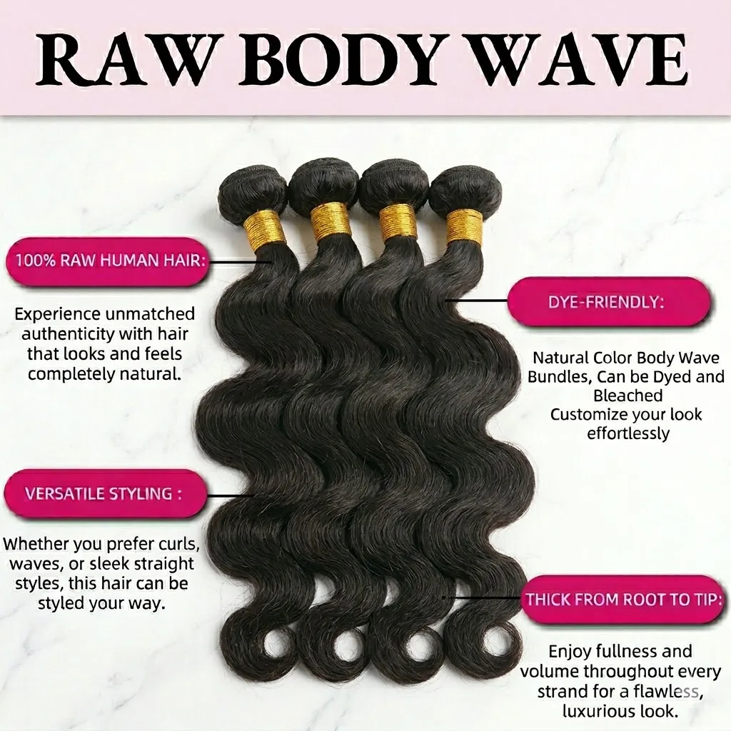 14A Body Wave Bundles Human Hair Brazilian Hair Weave Bundles Natural Black Human Hair Extensions 3 4 PCS Bundles For Women 4