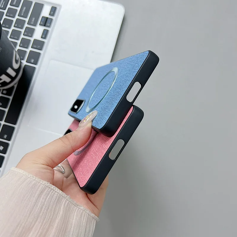Fabric Cloth Texture Magnetic Phone Case - Shockproof with Magsafe Charging Compatibility