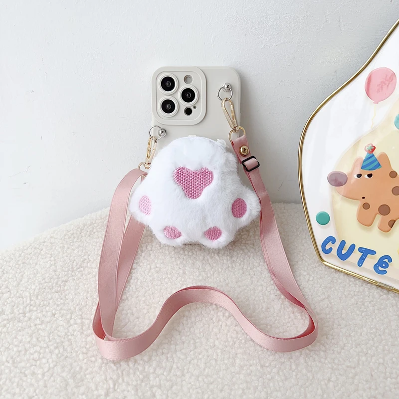 Plush Cat Paws Wallet Case with Rope - Enhanced Design