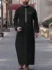 2025Muslim Arab men's robe, long-sleeved embroidered collar Arab men's thobe stand-up collar loose Islamic robe