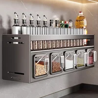 Wall mounted kitchen spice rack storage set without drilling, with sealed containers and distributors, suitable for home use 1