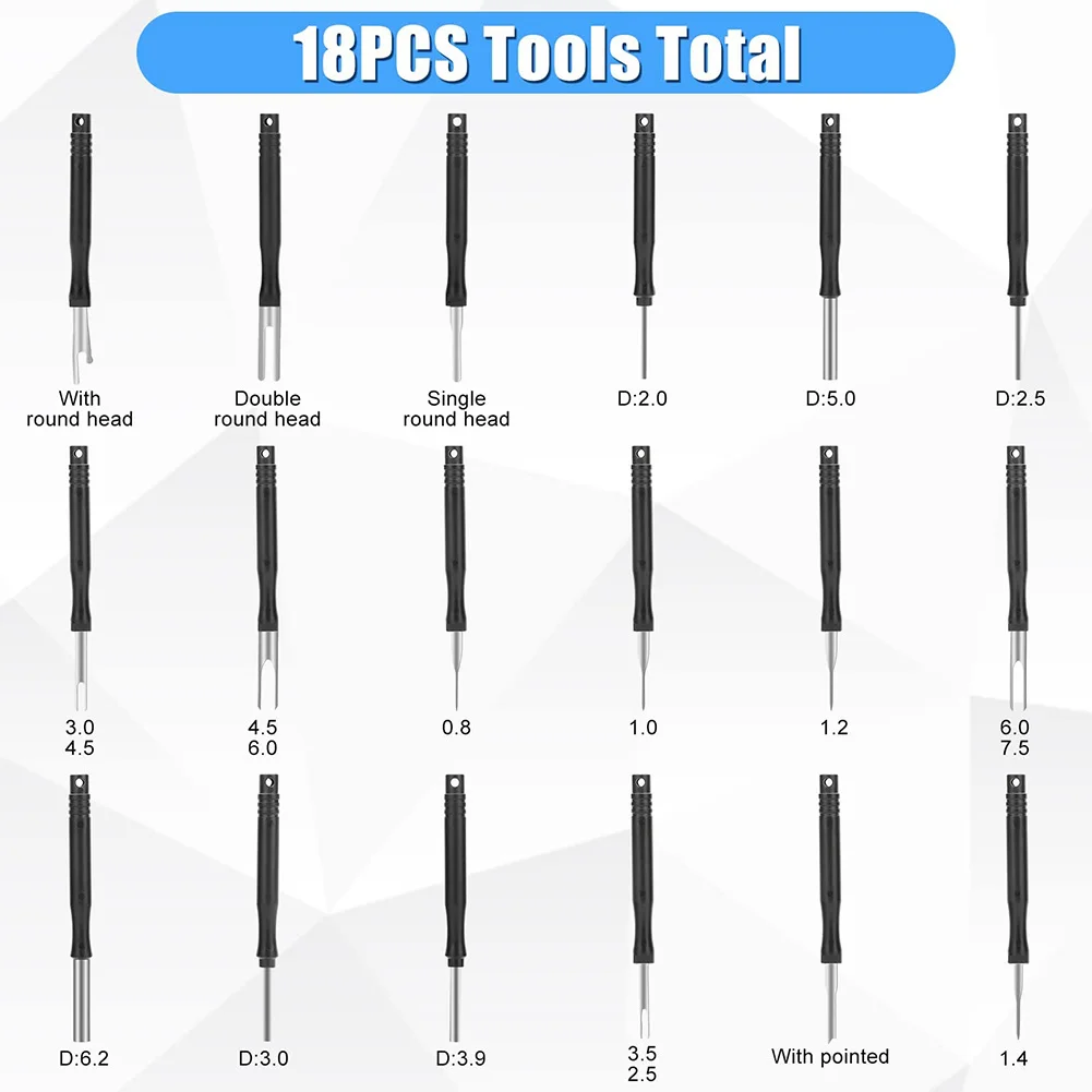 18Pcs Car Terminal Removal Kit Repair Inspection Tools Auto Cable Plug Remove Pin Puller Electrical Wire Crimp Disassembly
