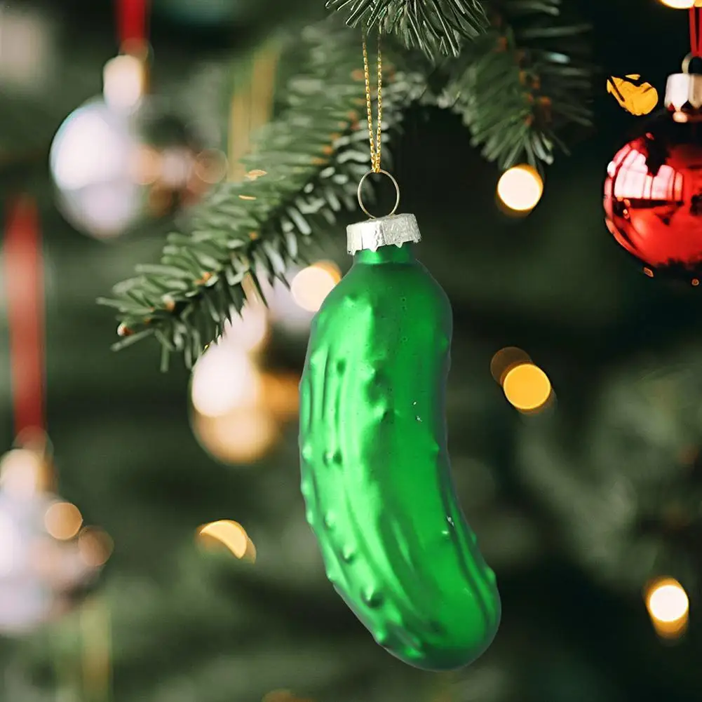 Christmas Pickle Ornament Tradition Decor Glass Blown Green Cucumber Craft Pendant Tags With Rope For Christmas Tree Home Decor christmas decorations