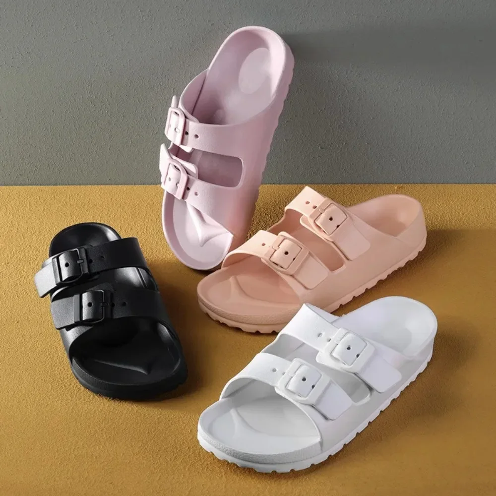 Men Slippers Women At Home Summer Slipper Outside Beach Sandals Flat Bottom EVA Double Button Slippers Men Solid