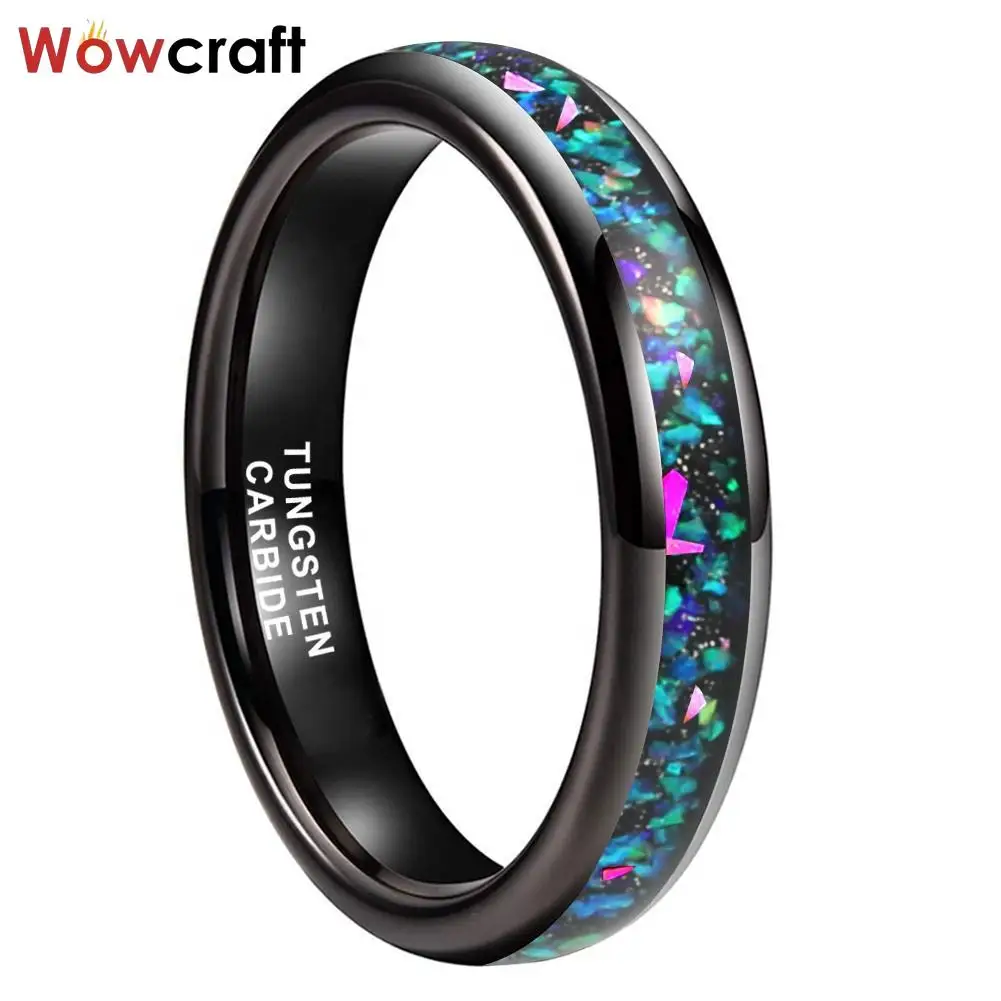 

Black Silver Tungsten Ring for Women Men Fashion Galaxy Opal Inlay Engagement Wedding Band