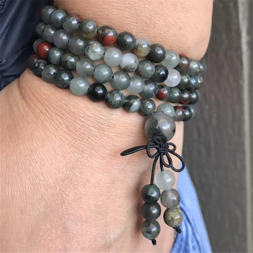 6mm Bloodstone 108 Beads Tassel Necklace Bracelet Party Contemporary Bangle Anniversary Bohemian Classic Artisan Cuff Charm