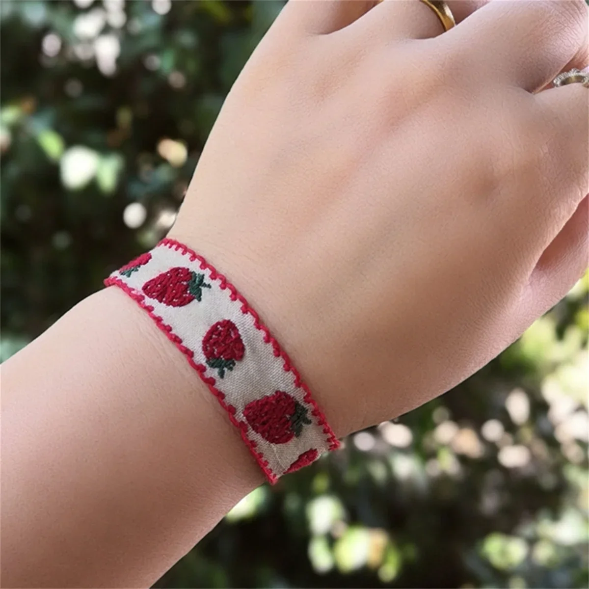 Boho Strawberry Flower Bracelet - Handmade Kids Friendship Wristband
