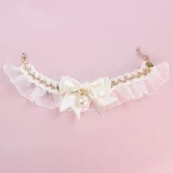 Chic Lace Bow Adjustable Pet Collar - Stylish Neck Accessory - 30 - 35cm (White)