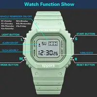 Montre de sport LED pour garçons et filles, étudiant électronique carré numérique étanche, horloge en caoutchouc colorée pour hommes et femmes 4