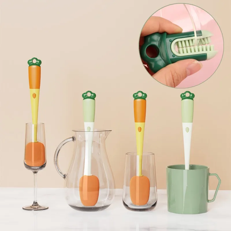 

3 In 1 Cleaning Brush Cup Scrubber Long Handle Bottles Brush Glass Cleaner Thermos Washing Brush Kitchen Clean Accessories