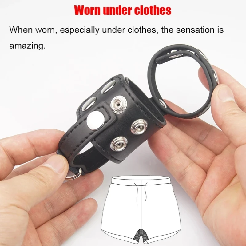 Sex Toys Cock Ring Chastity Cage PU Leather Ball Stretcher Harness Scrotum Sack Chastity Devices Penis Ring for Adults