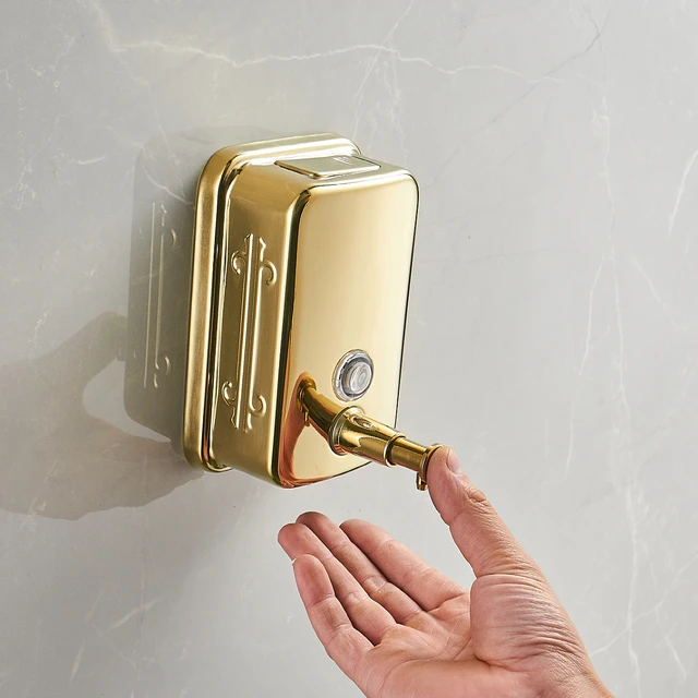 เครื่องจ่ายสบู่ลายสีทองสามารถใส่เจลอาบน้ำ แชมพู น้ำยาฆ่าเชื้อและเครื่องจ่ายของเหลวอื่นๆ ได้ เครื่องจ่ายสบู่สามารถใช้ในห้องน้ำ ห้องส้วม และห้องครัวได้ 1