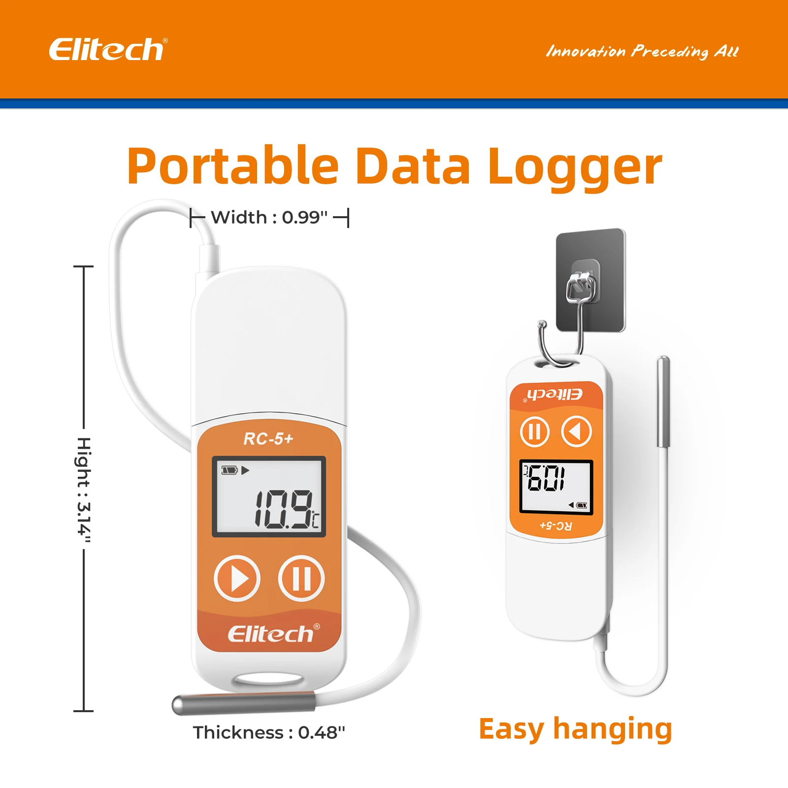 Temperature Data Logger Elitech RC-5+ TE PDF USB Temperature Data Logger Reusable Recorder 32000 Points High Accuracy Extra External Sensor