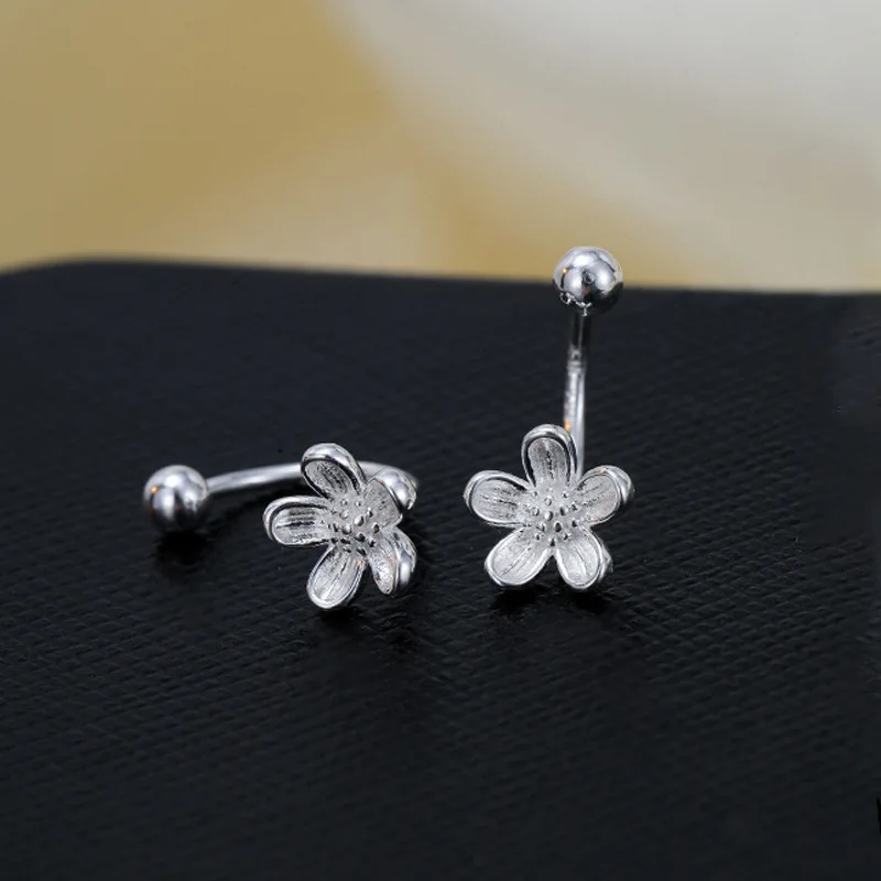 Silver Color Flower Screw Puncture Stud Earrings for Women