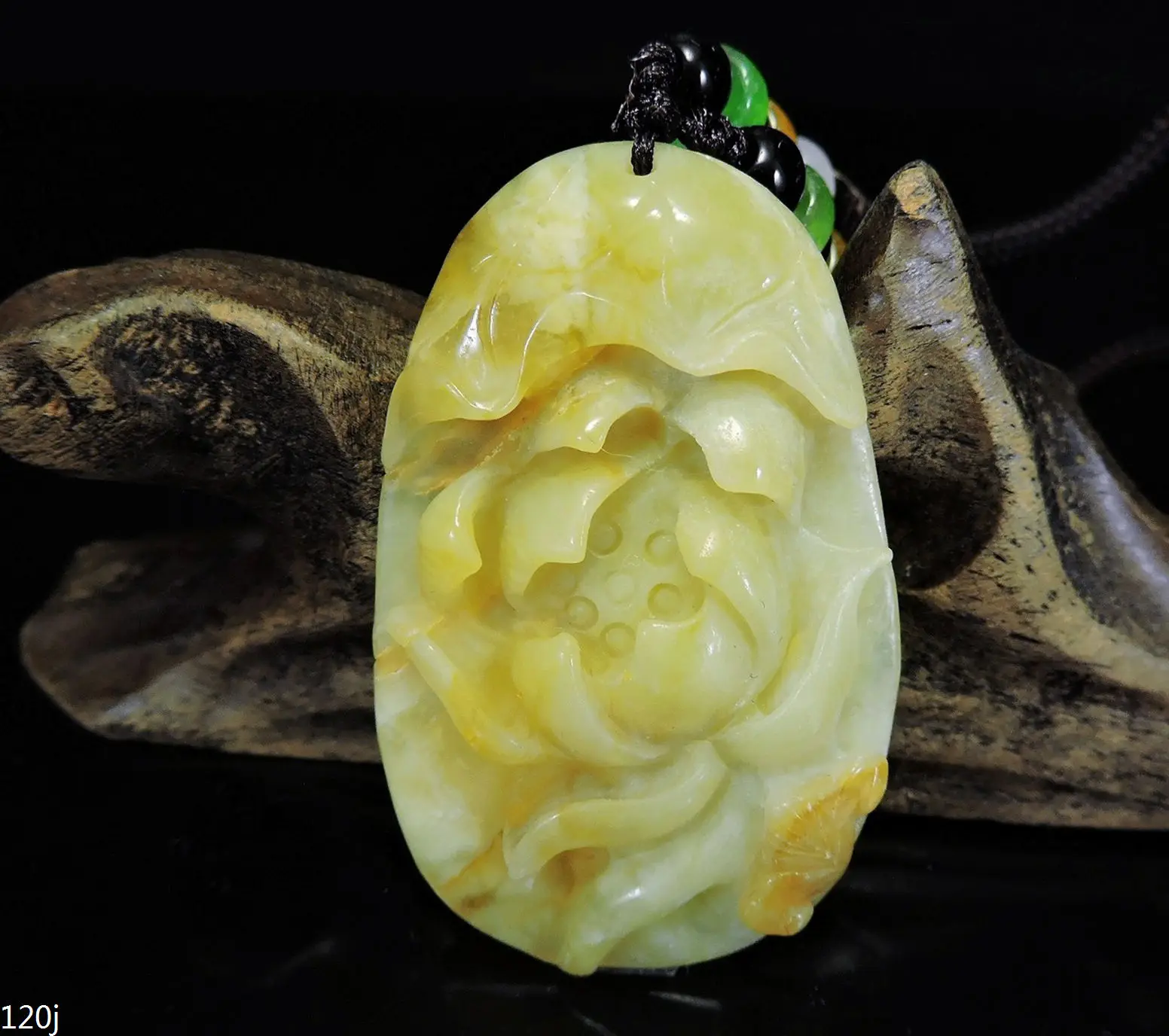 

Jade Jewelry Natural Jade Pendant Necklace Hand-Carved lotus flower&Ruyi Jadeite Necklace Pendant Gift No Treatment 120j