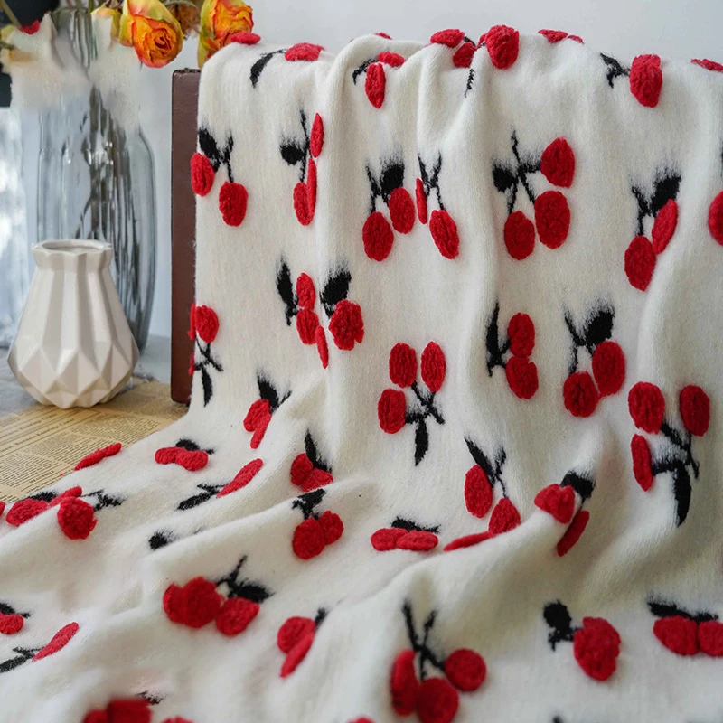

Sweet Cherry Woolen Yarn Dyed Jacquard Fabric Autumn and Winter Thick Women's Dress Making Fabric 50cmx160cm