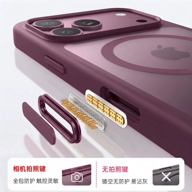 Magnetic Matte Transparent Camera Protection Case with Metal Independent Button