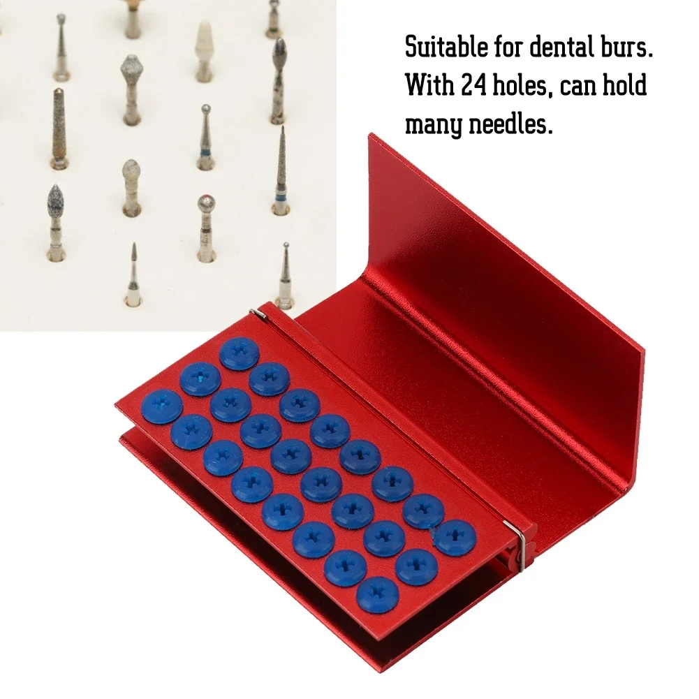 Aluminium Alloy 24 Holes Dental Disinfection Box With Silicone Pads High-speed Needle Burs Holder Autoclavable Dentist Materials
