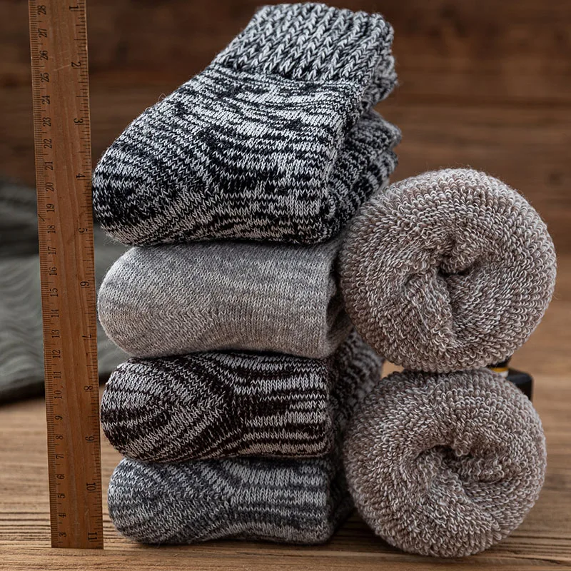 3 Pair Winter Men's Thick Warm Wool Socks Harajuku Retro High Quality Merino Wool Socks Men Protective Snow Casual Socks
