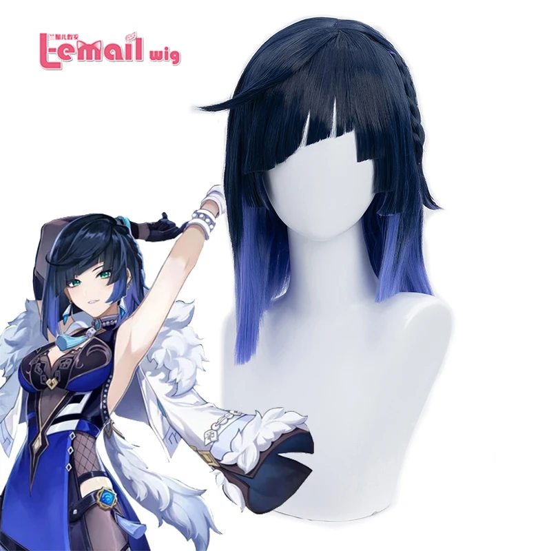 L-email Wig Synthetic Hair Yelan Cosplay Wig Genshin Impact Women Cosplay Wigs 35cm Mixed Color Straight Heat Resistant Wig l email wig synthetic hair genshin impact eula cosplay wig genshin impact cosplay blue mixed white short heat resistant hair