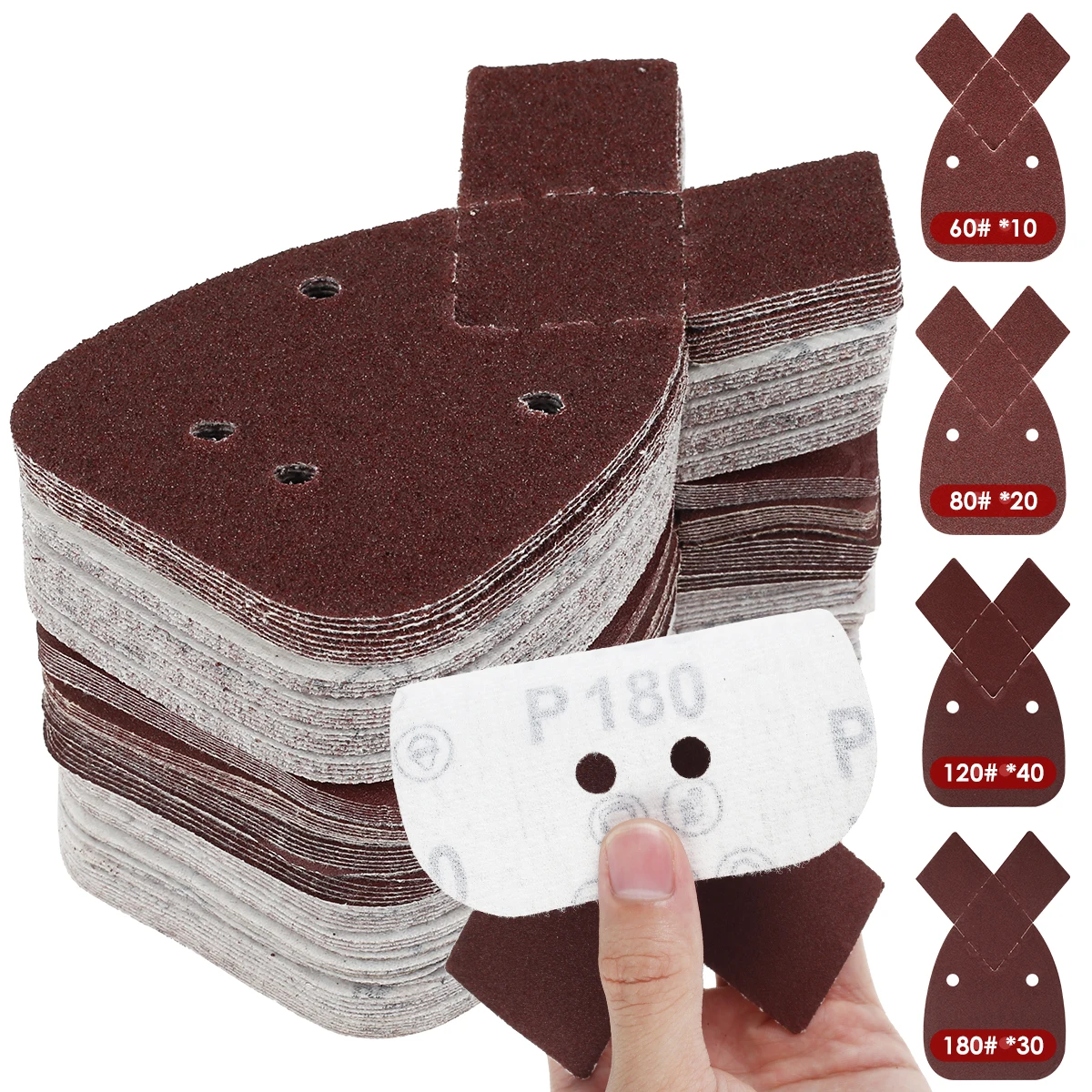 

100Pcs Mouse Sander Pads 60/80/120/180 Grits Detail Sanding Sheets 4 Holes Sanding Pads Aluminum Oxide Sandpaper for Sander
