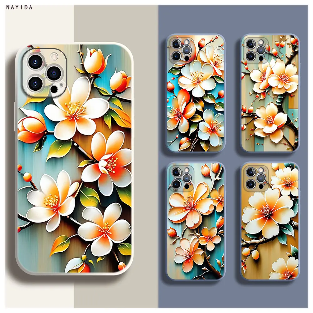 

Phone Case For Iphone 15 14 13 11 12 Mini Pro Max TPU Bag Soft Silicone New Cover Art Oil Painting Apricot Blossoms