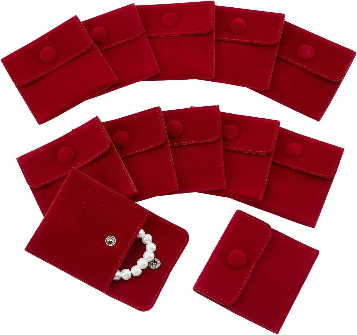 

12Pcs Velvet Jewelry Pouches with Snap Button 2.75x2.75 Date Red Velvet Jewelry Storage Bags Luxury Gift Bag